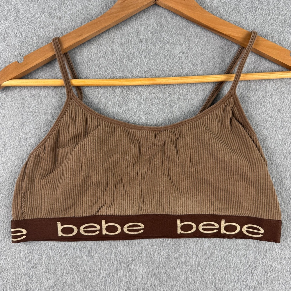 Bebe Bralette Womens‎ M Brown Ribbed Logo Band Seamless Adjustable Straps